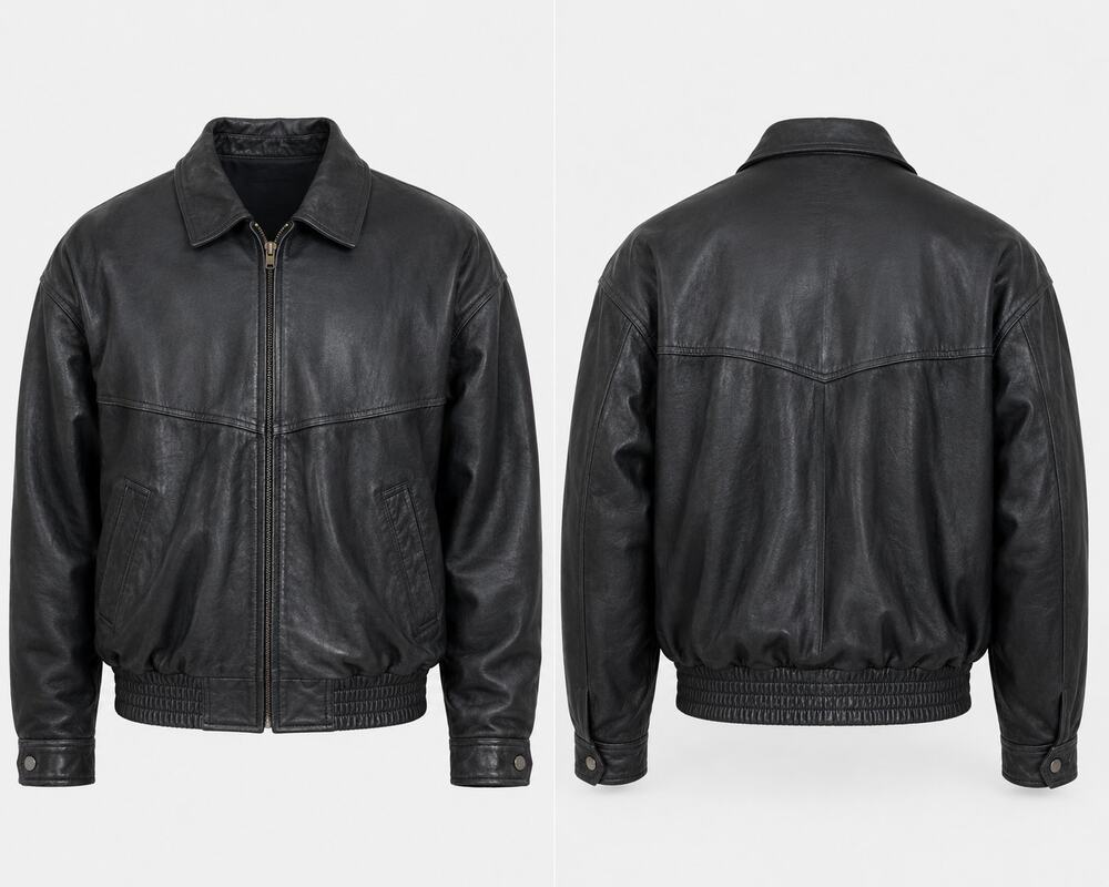 Vintage J. Walden Genuine Leather Bomber Jacket Black Textured Korea Men's XL